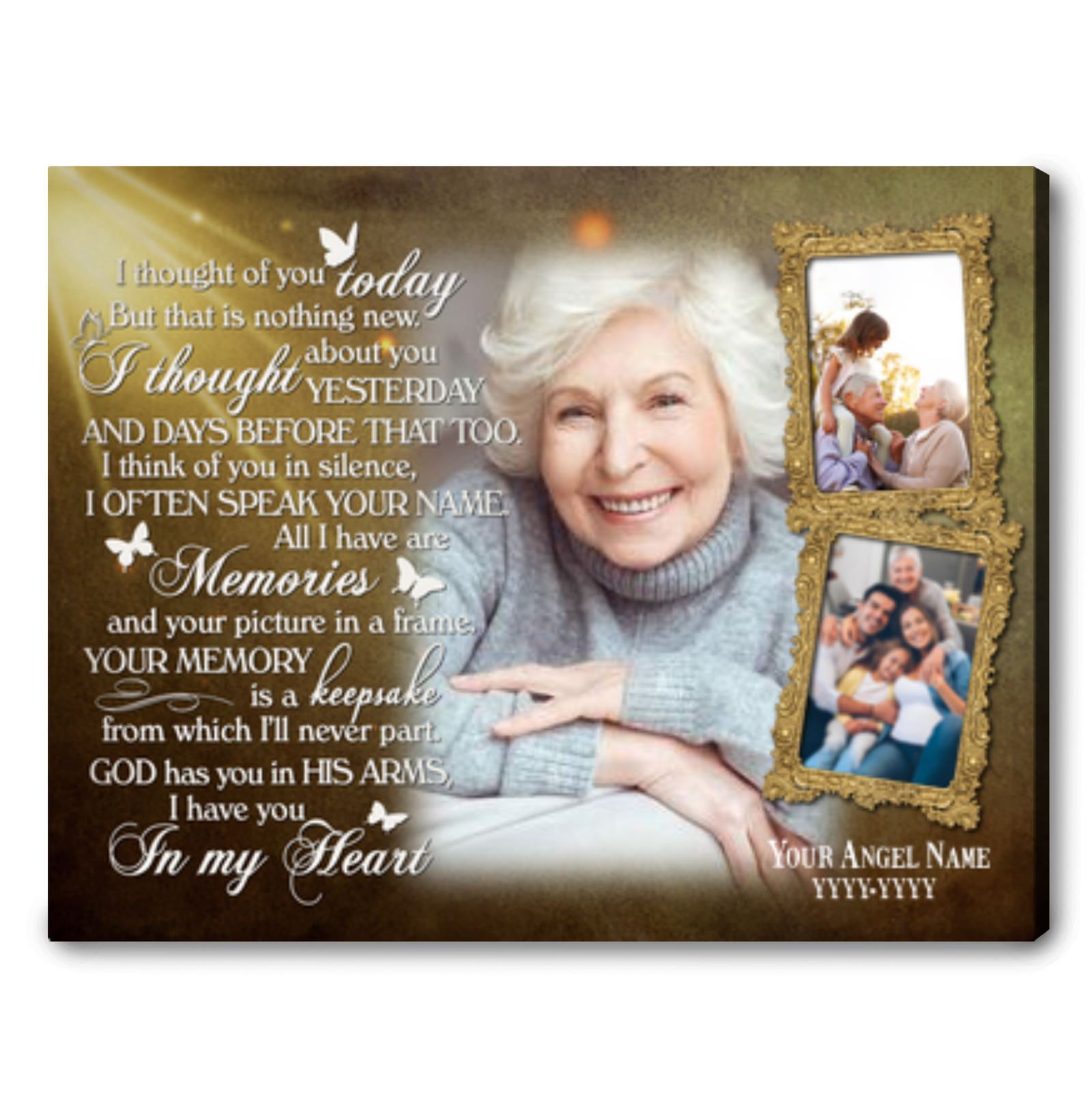 Personalized Memorial Keepsake Gift Photo Sympathy Canvas Wall Art