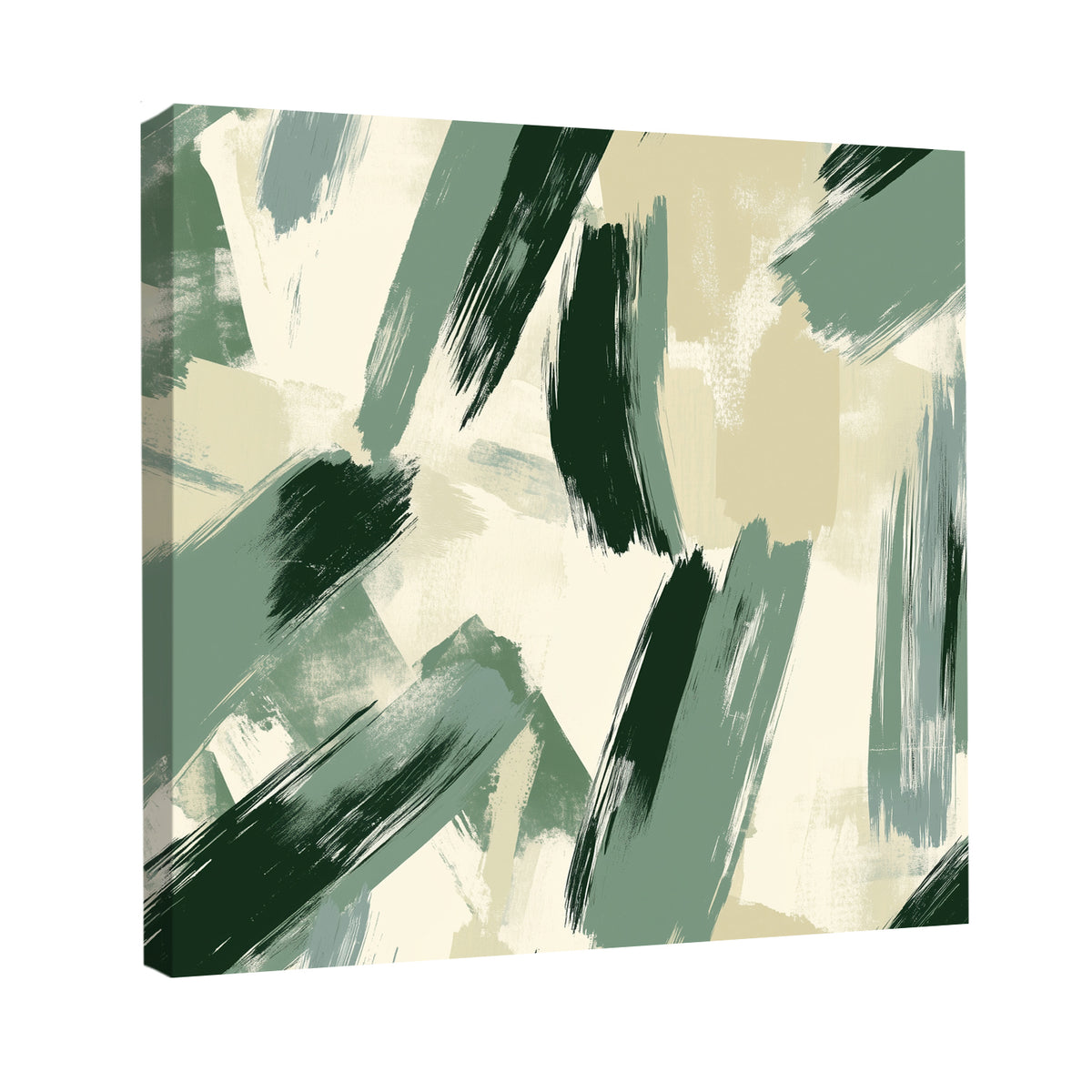 Sage Green Abstract Brush Canvas Print for Calm Interiors