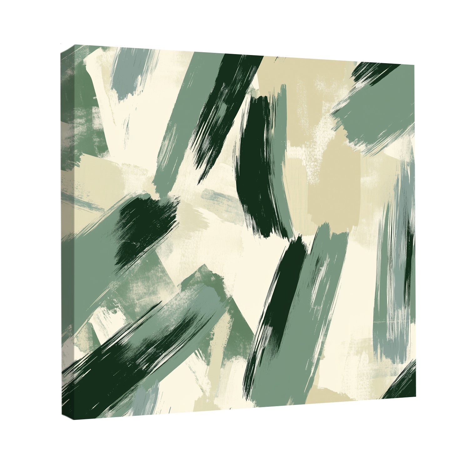 Sage Green Abstract Brush Canvas Print for Calm Interiors