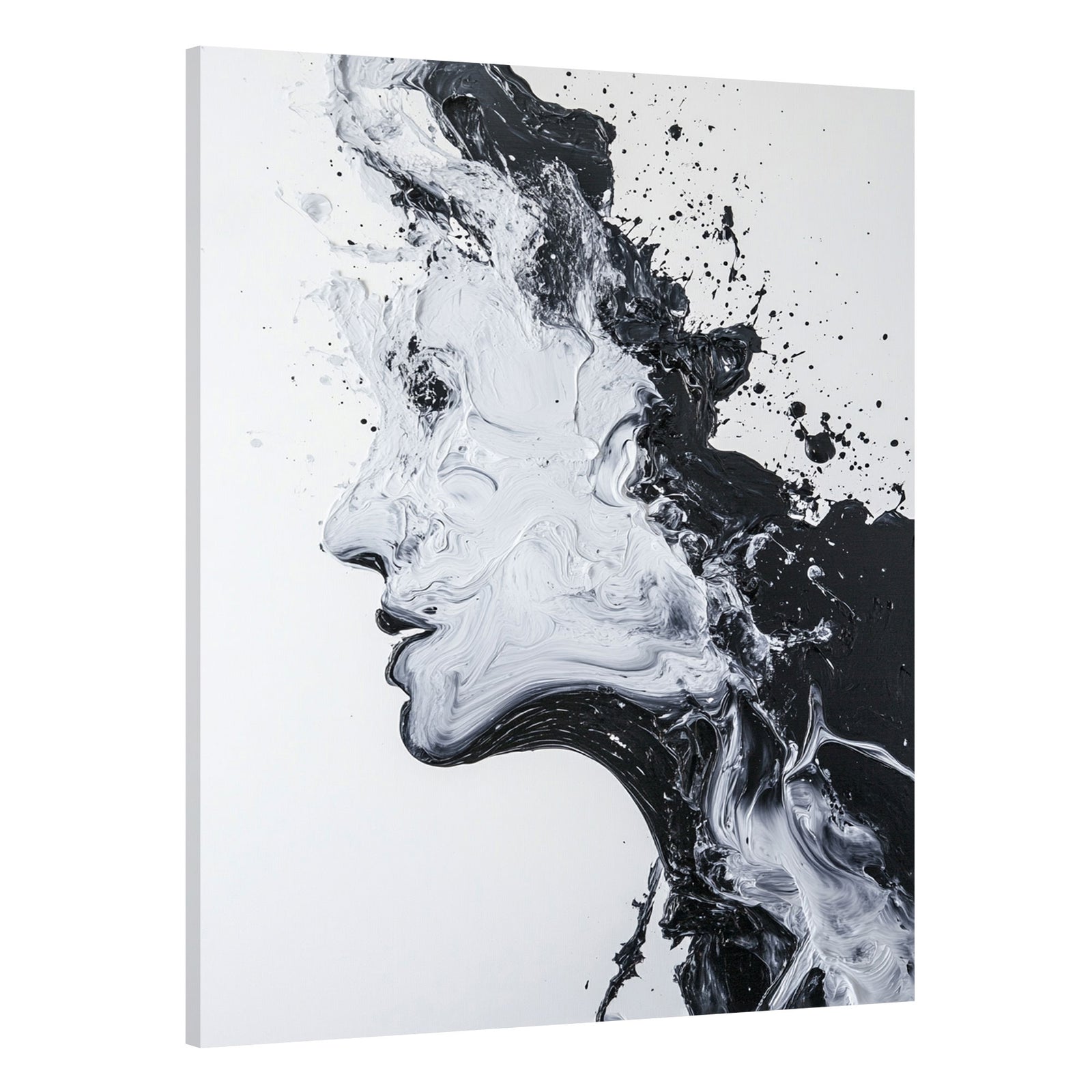 Black And White Abstract Portrait Minimalist Oil Painting Wall Art
