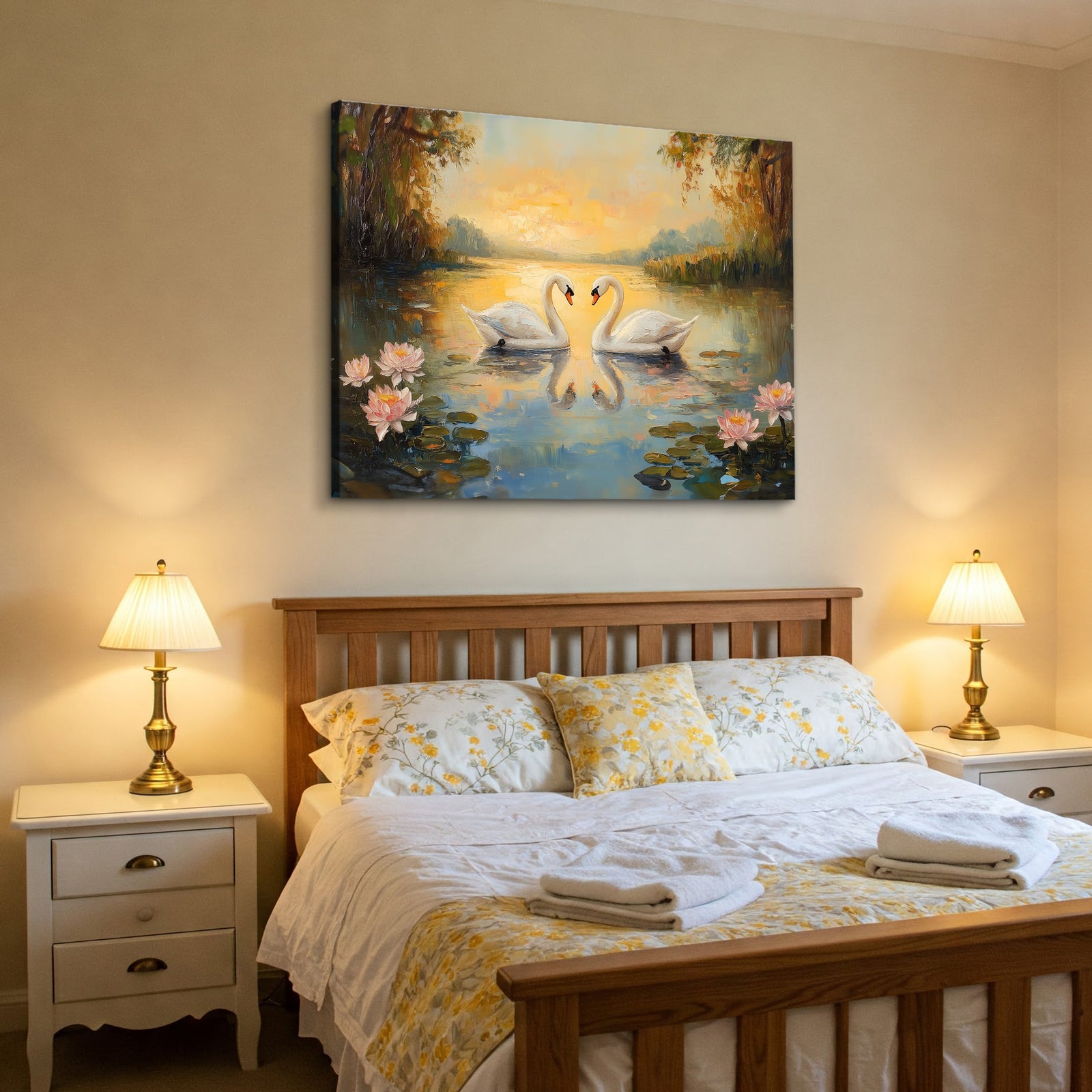 Swan Serenity – Romantic Oil Painting Canvas Wall Art