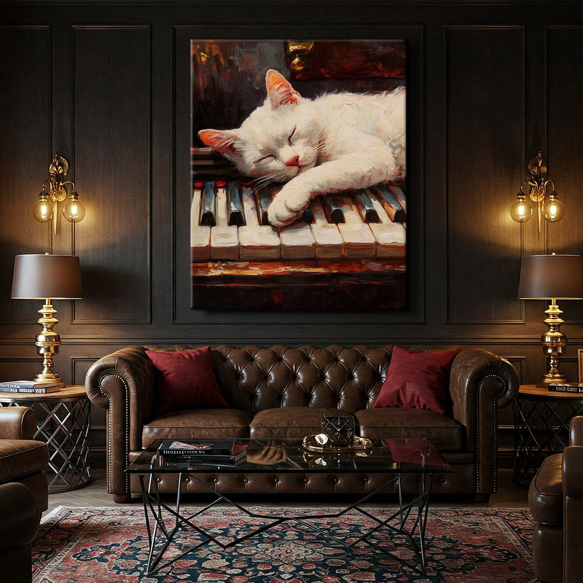 Cat Napping On Piano Keys Fine Arts Print