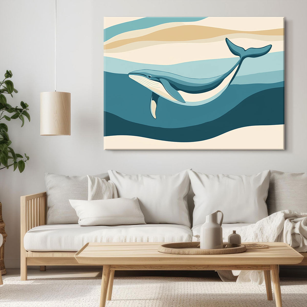 Minimalist Whale Color Block Canvas Wall Art