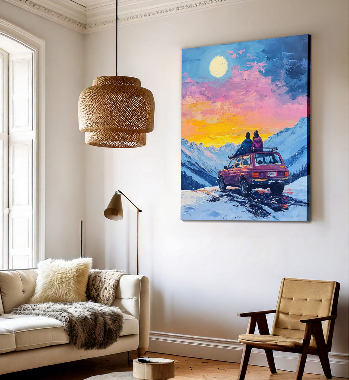 Sunset Mountain Adventure Oil Painting Canvas Wall Art