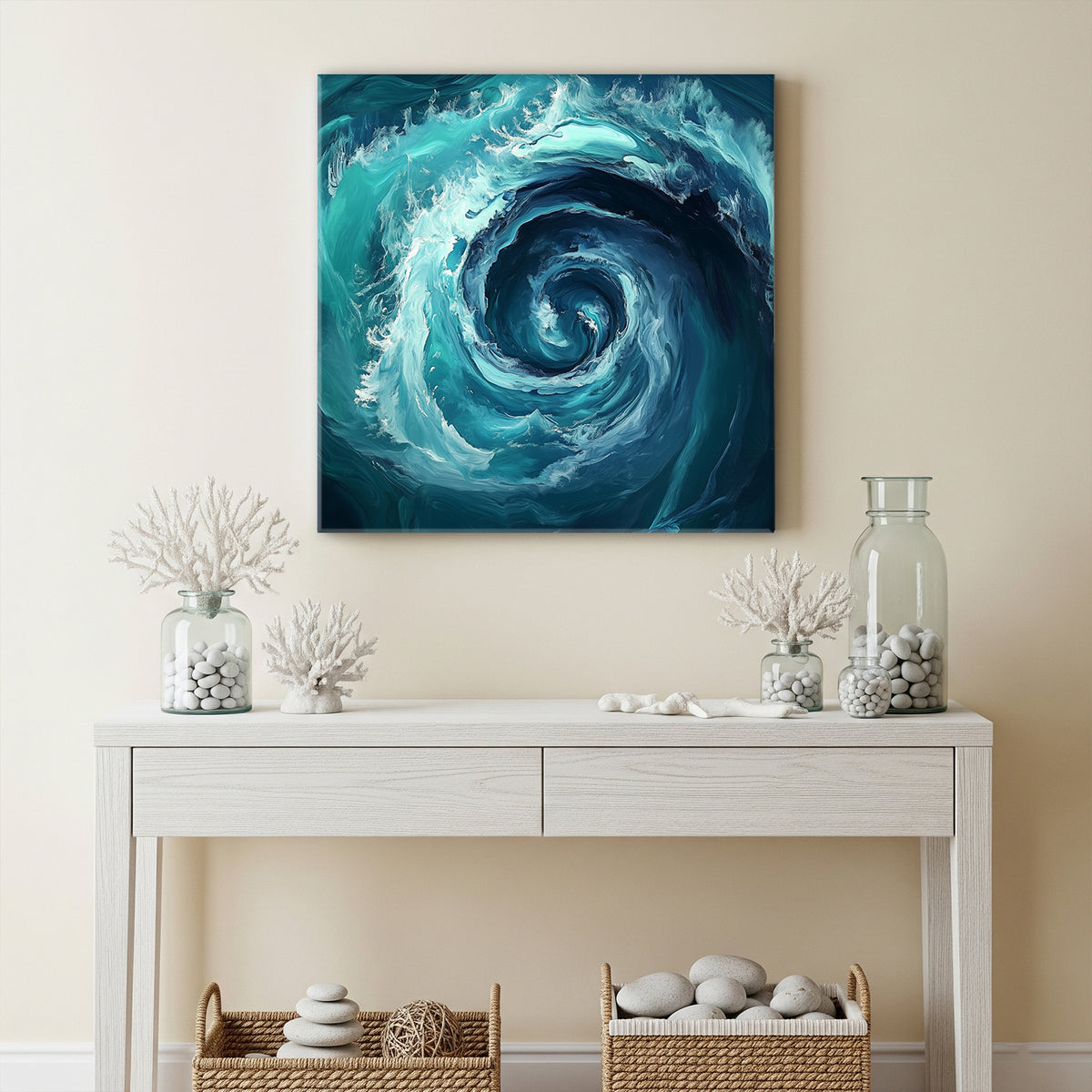 Deep Ocean Swirl Canvas Print in Emerald and Indigo Tones