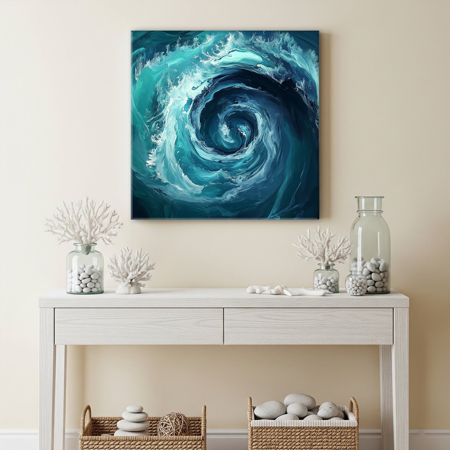 Deep Ocean Swirl Canvas Print in Emerald and Indigo Tones