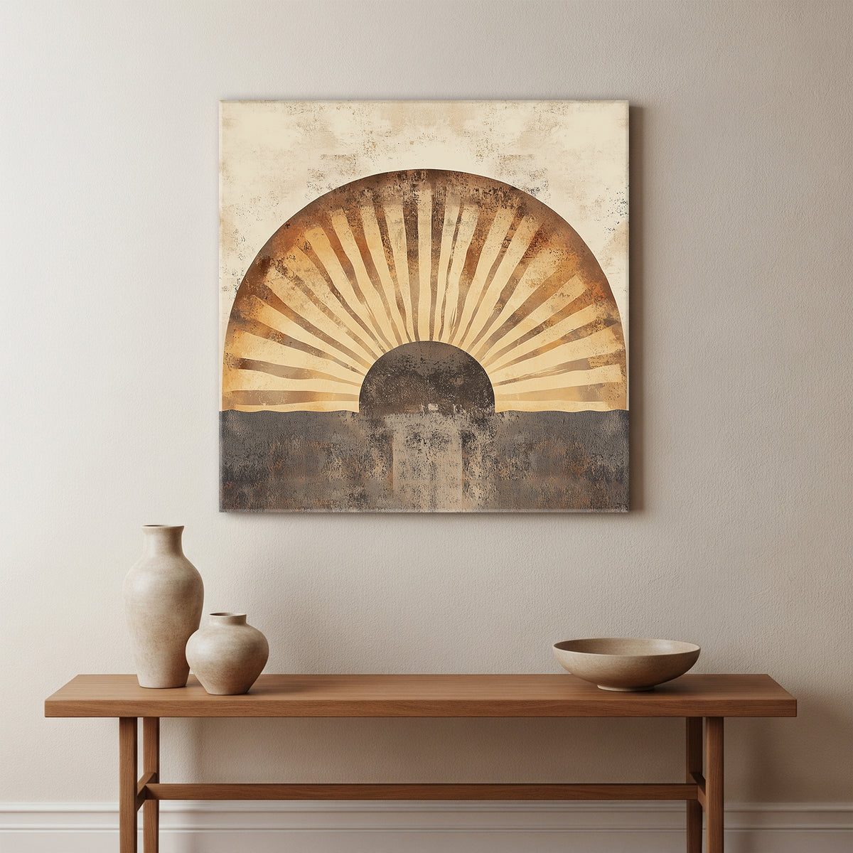 Boho Neutral Arch Sun Canvas Print with Textured Layers