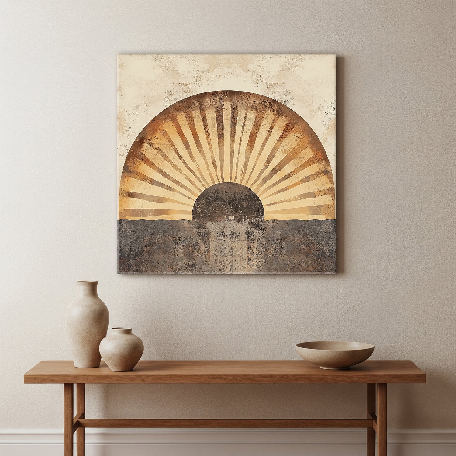 Boho Neutral Arch Sun Canvas Print with Textured Layers