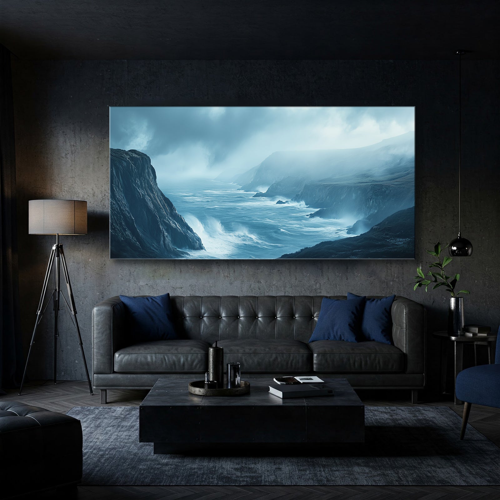 Coastal Cliffside and Waves Canvas in Earthy Tones