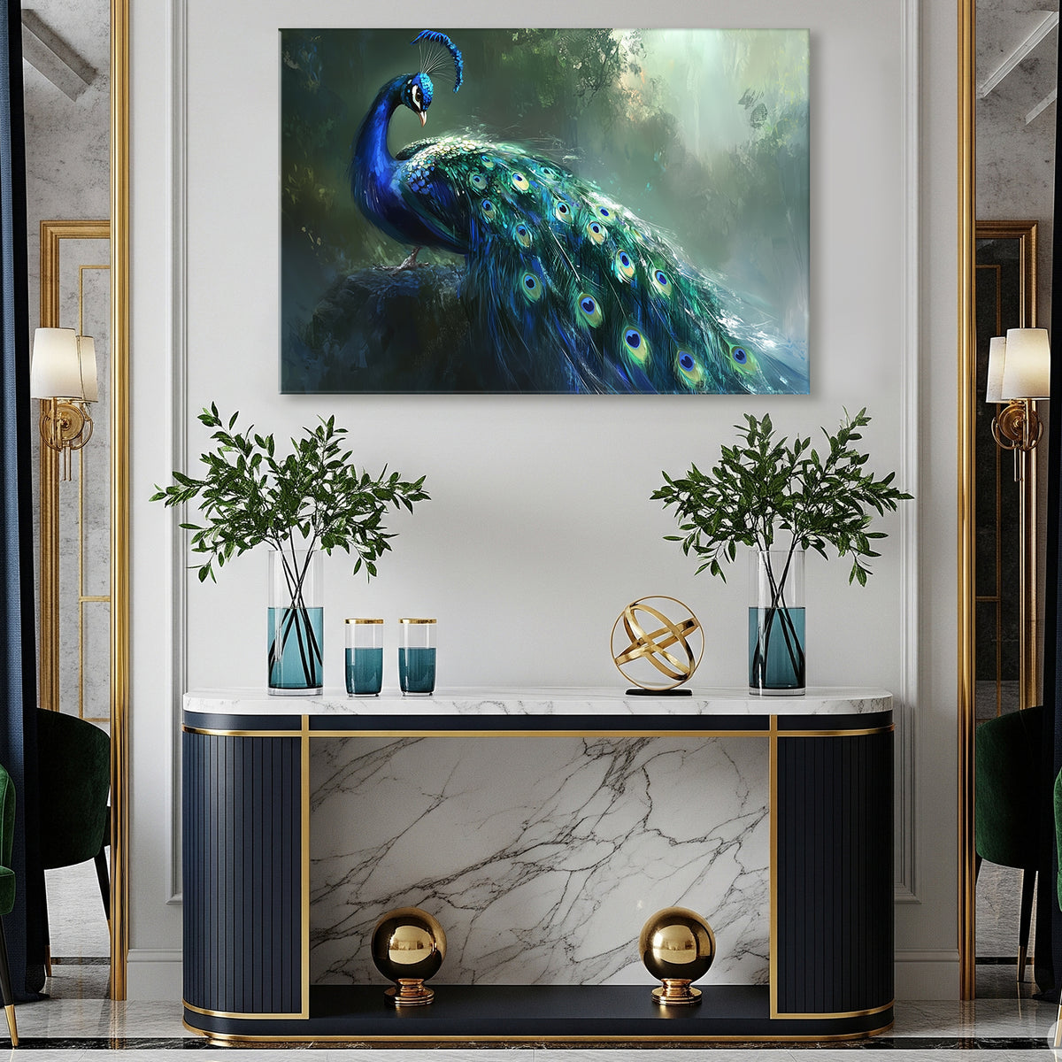 Peacock Feather Canvas Print in Elegant Jewel-Tone Finish