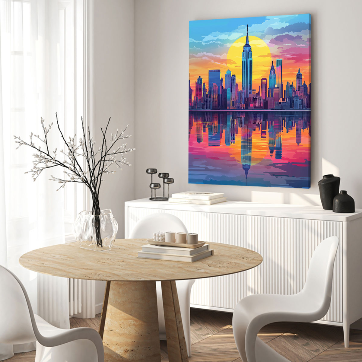 New York Cityscape Reflection Vintage Artwork