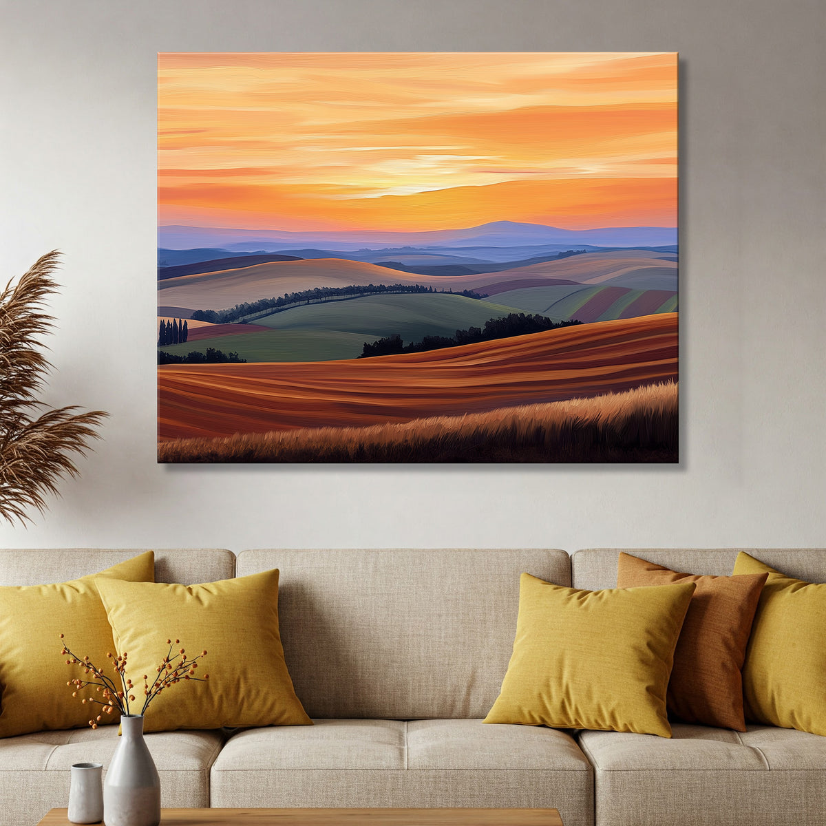 Fine Art Canvas of Rolling Hills and Golden Fields