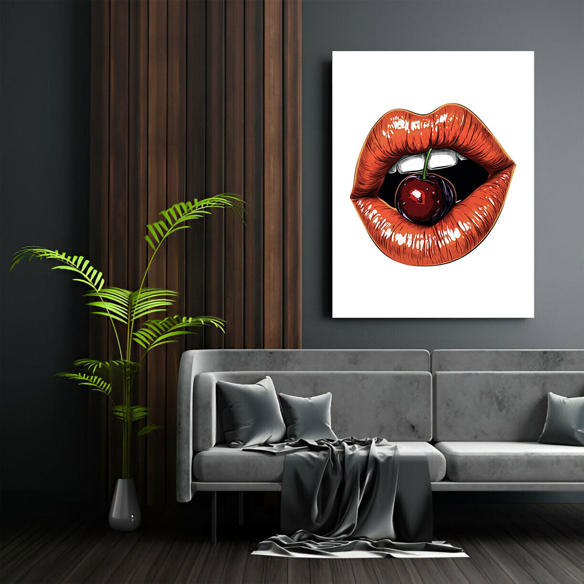 Pop Art Cherry Lips Vertical Wall Art