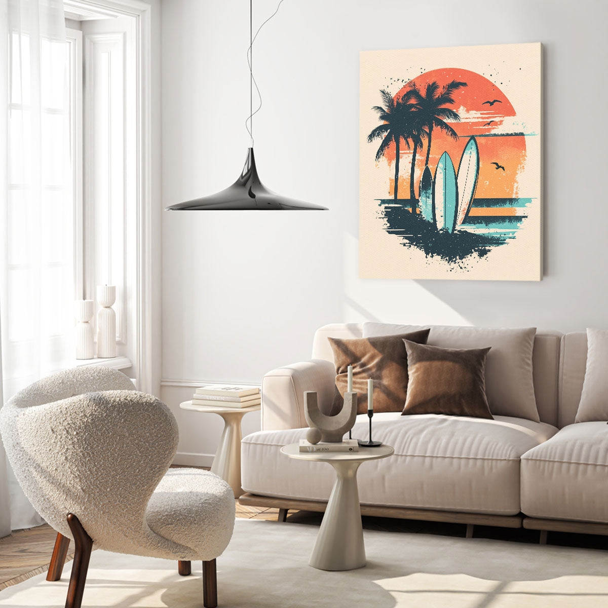 Vintage Surfboards and Palm Trees Retro Canvas Wall Art
