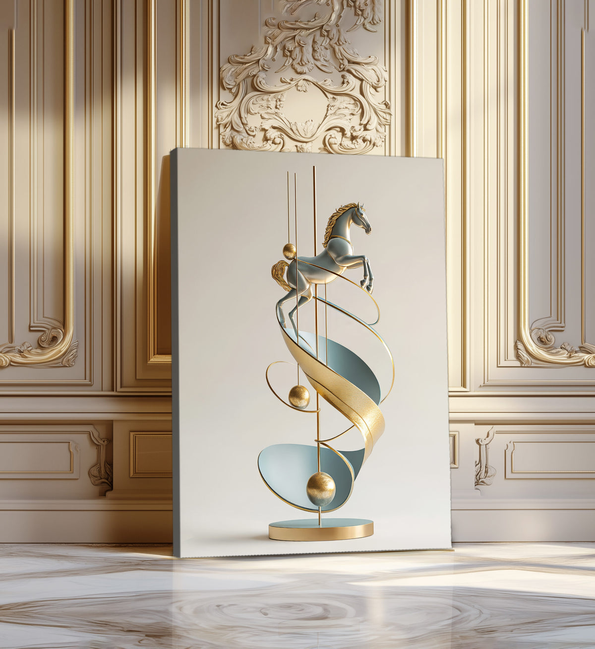 Elegant Horse Sculpture Abstract Canvas Wall Art
