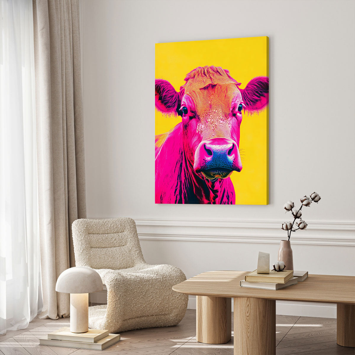 Neon Cow Pop Art  Colorful Canvas Wall Art