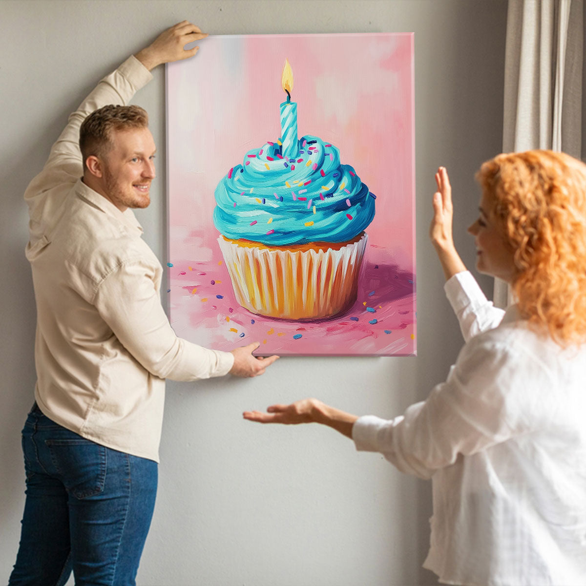 Pop Art Cupcake Against Pink Wall Art Print