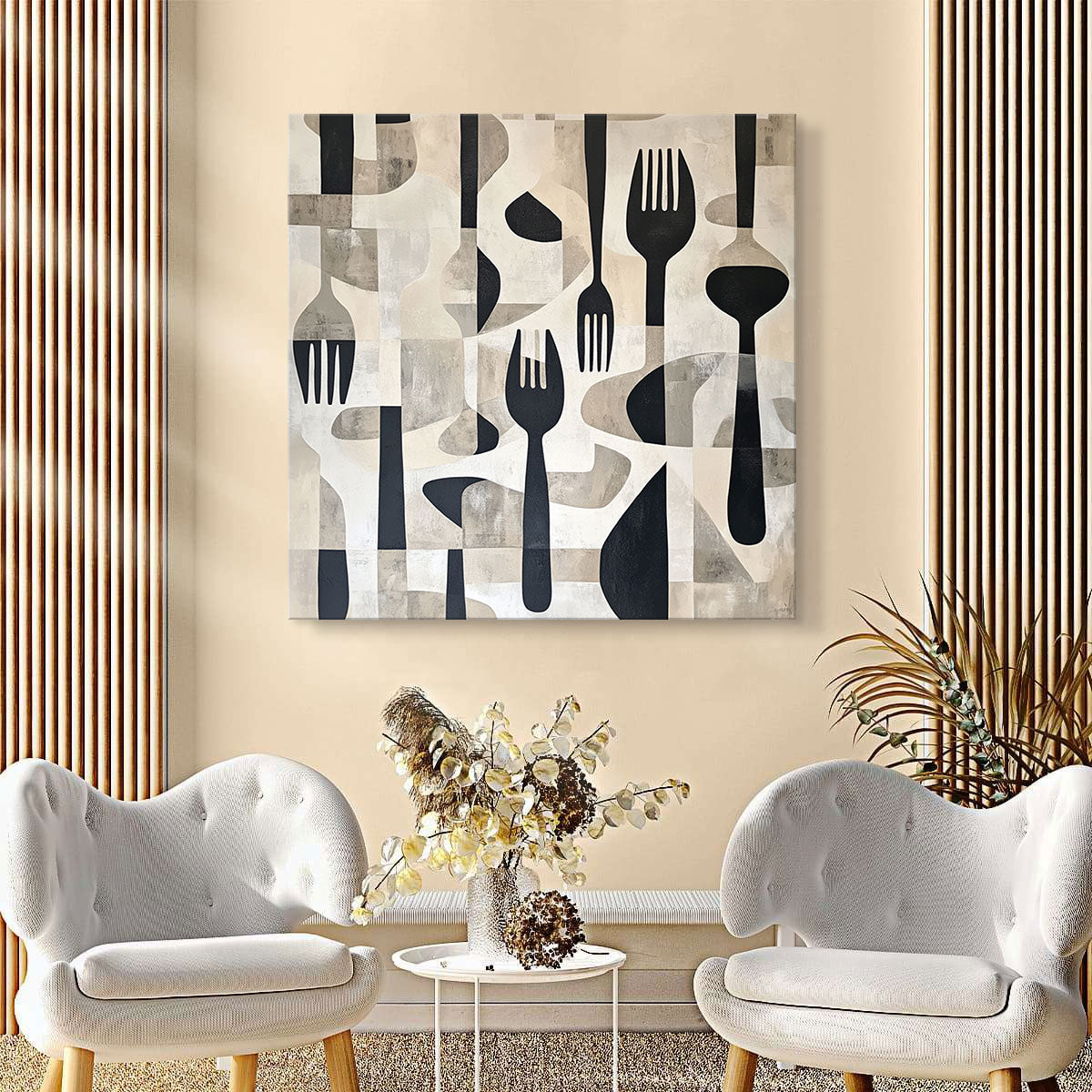 Minimalist Scattered Cutlery Canvas Wall Art