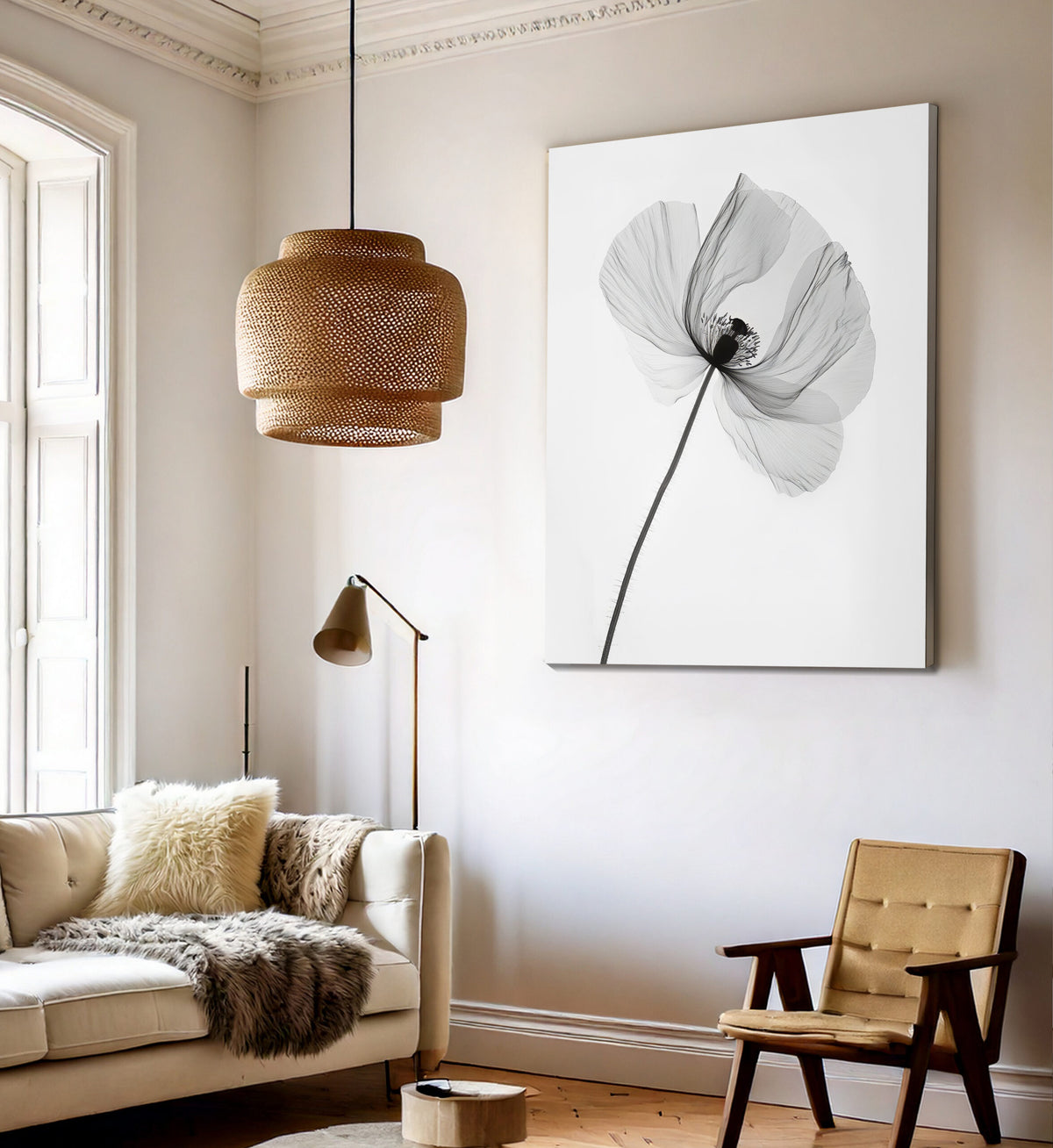 Black And White Poppy Minimalist Wall Art