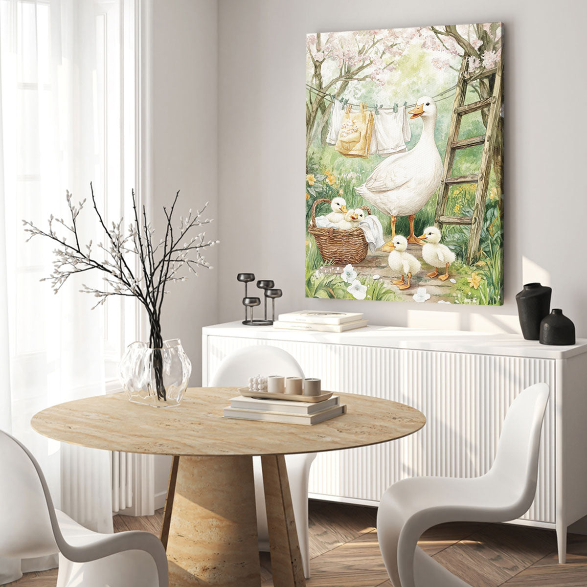 Mother Duck and Ducklings Oil Painting Canvas Wall Art