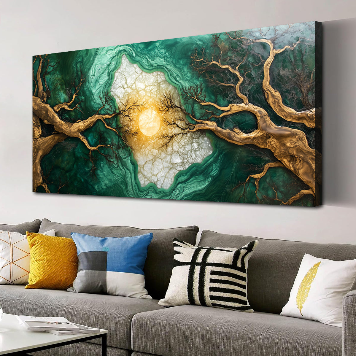 Emerald Forest Landscape Abstract Canvas Wall Art for Living Room