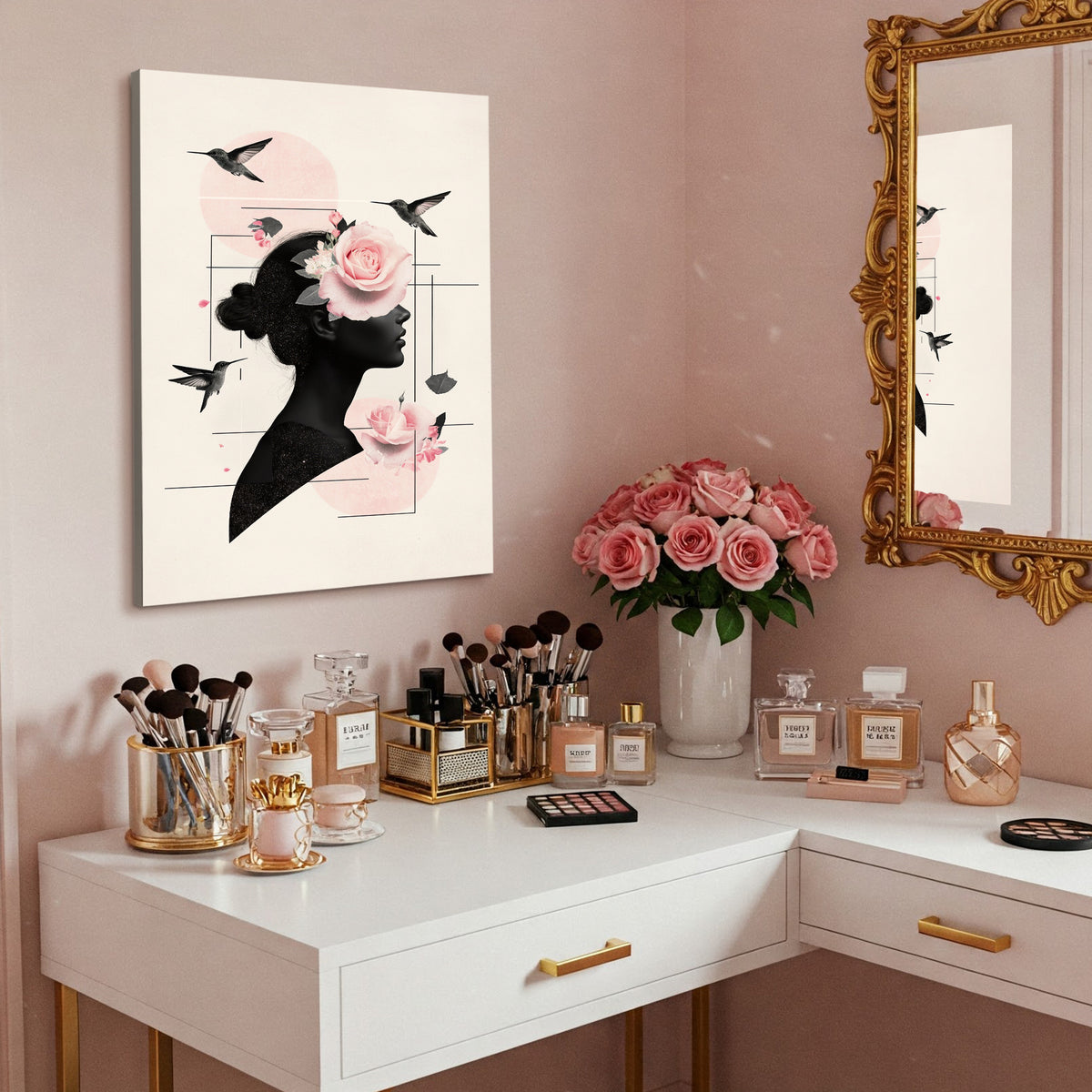 Crimson Rose Muse - Elegant Minimalist Canvas Wall Art