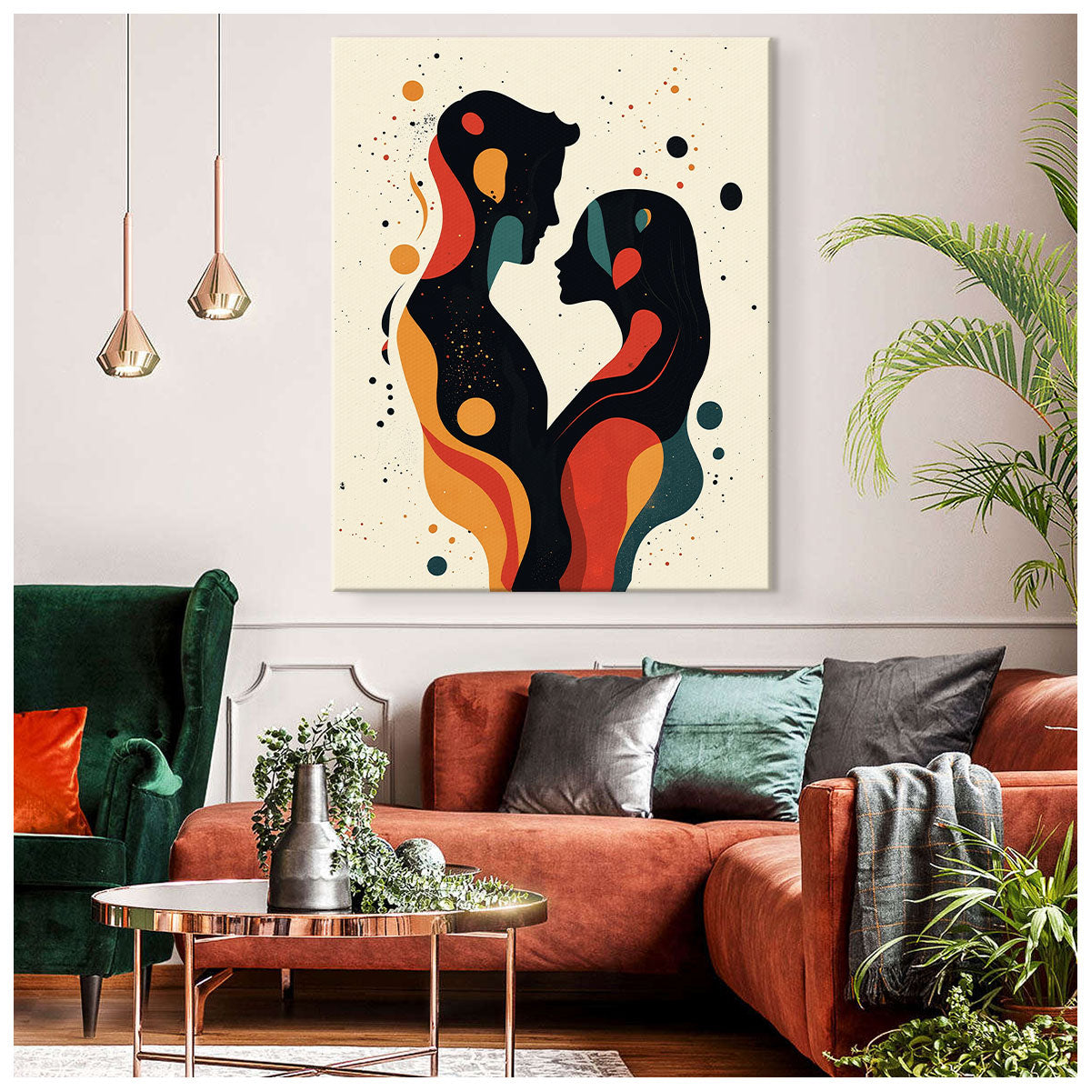 Abstract Lovers Silhouette Canvas Wall Art Print
