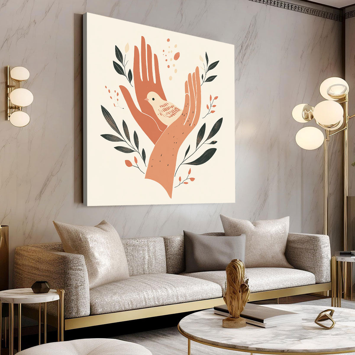 Gentle Hands and Bird Minimalist Canvas Art