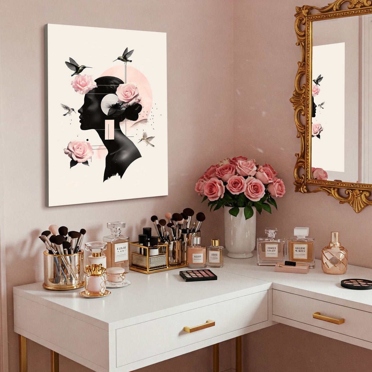 Rose Silhouette - Modern Minimalist Canvas Wall Art