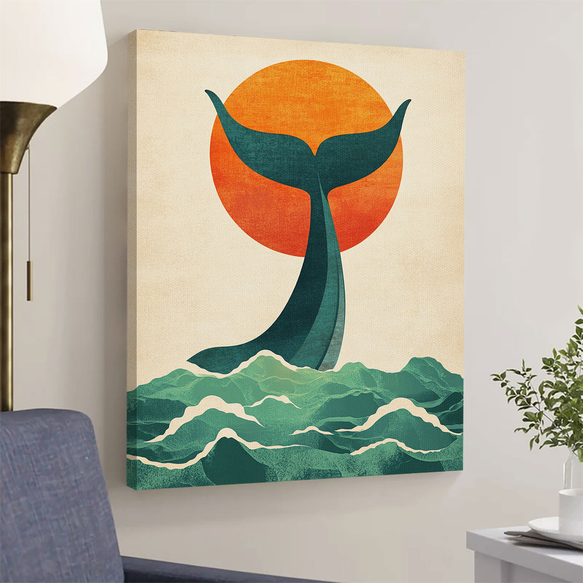 Whale Tail Under Sunset Abstract Wall Art