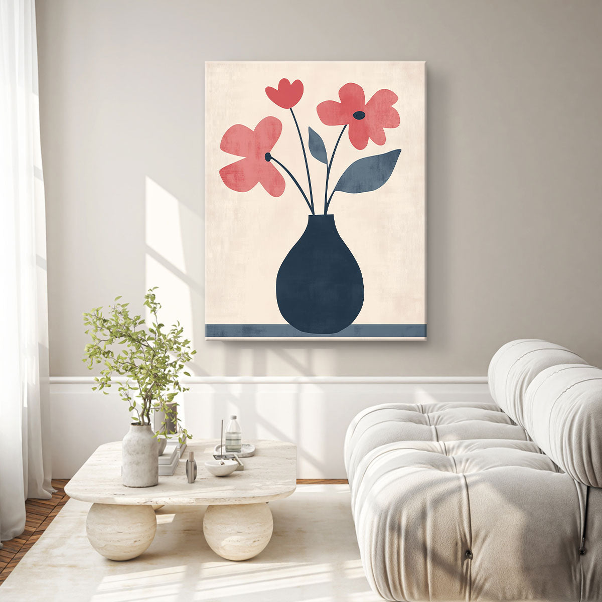 Vase with Flowers - Watercolor Minimalist Canvas Wall Art