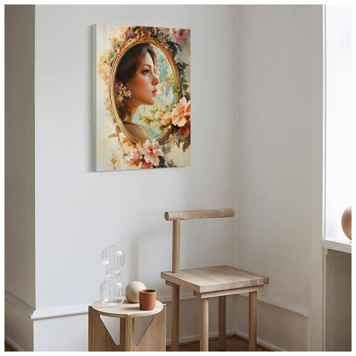 Beauty in the Mirror – Romantic Oil Painting Canvas Wall Art