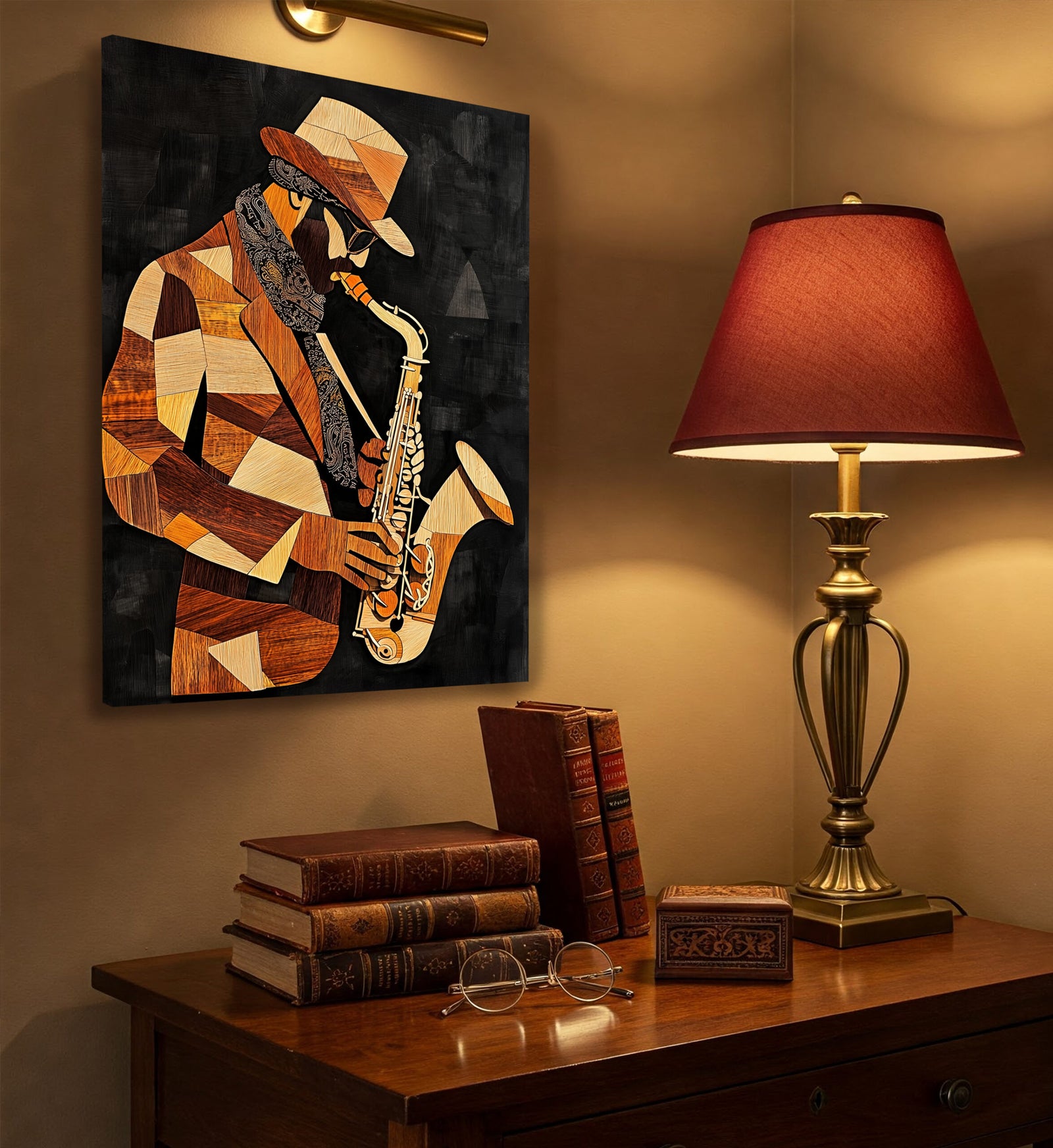 Boho Minimalist Jazz Saxophone Canvas Wall Art