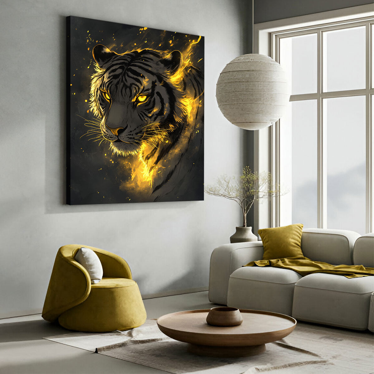 Minimalist Glowing Tiger Line Art Canvas Print