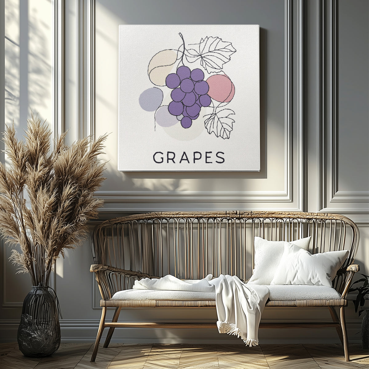 Minimalist Grape Cluster Line Canvas Wall Art