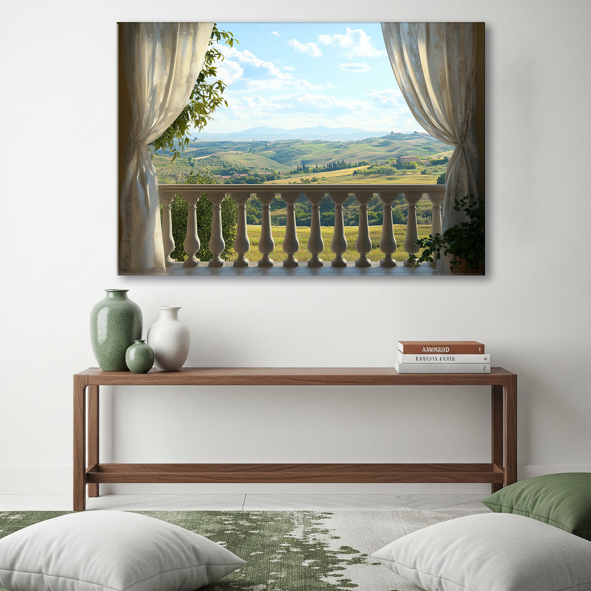 Balcony View Over Tuscan Hills - Oil Painting Canvas Art