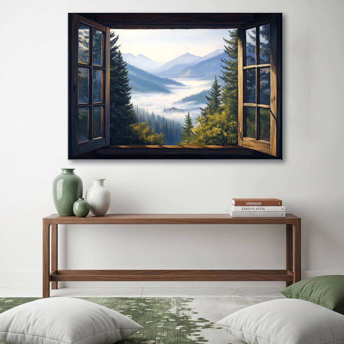 Open Window View Over Mountain - Fine Art Canvas Print