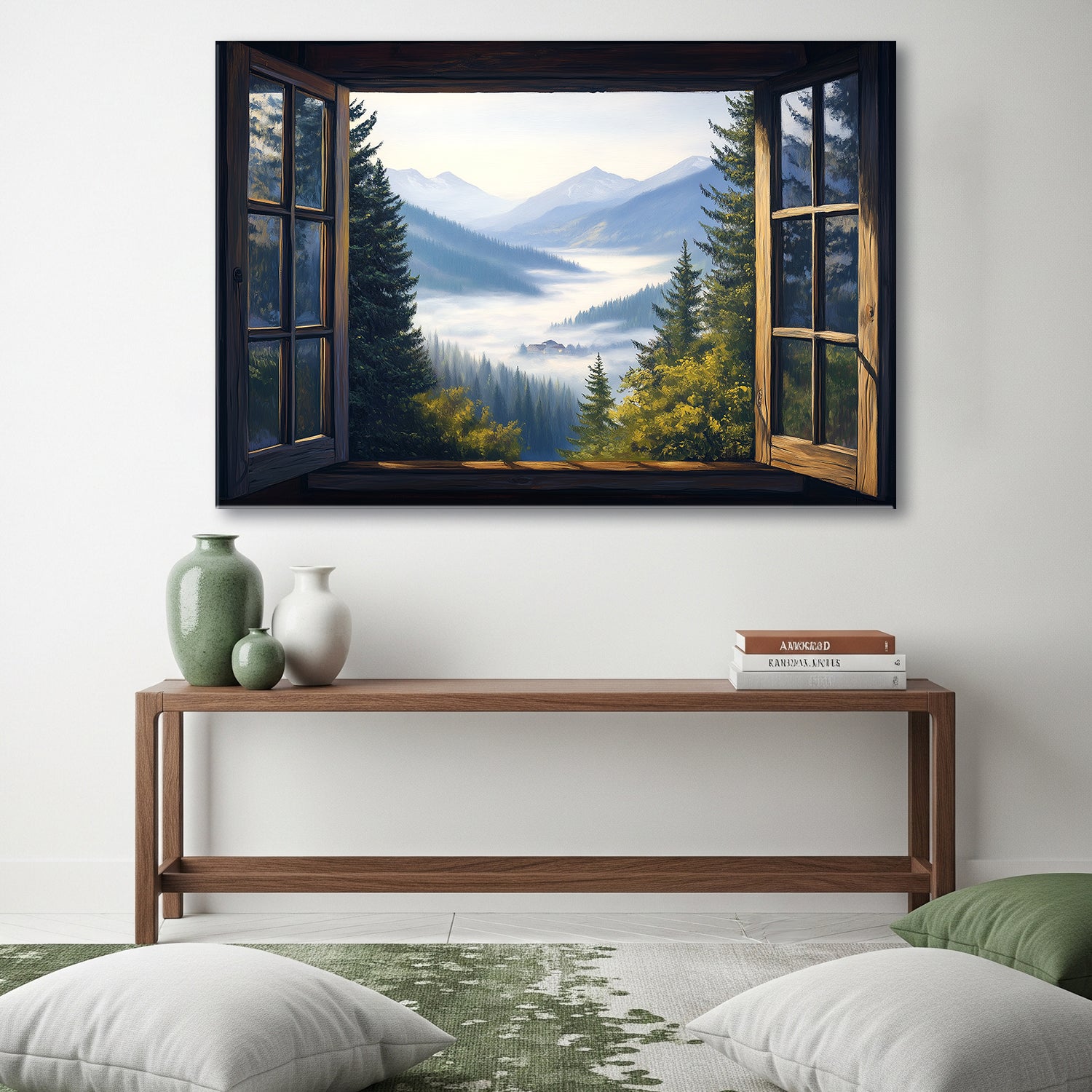 Open Window View Over Mountain - Fine Art Canvas Print