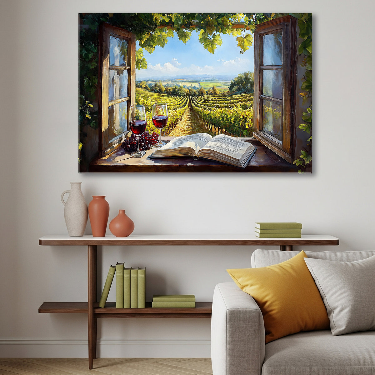 Open Window Over Vineyard - Fine Art Oil Style Wall Decor