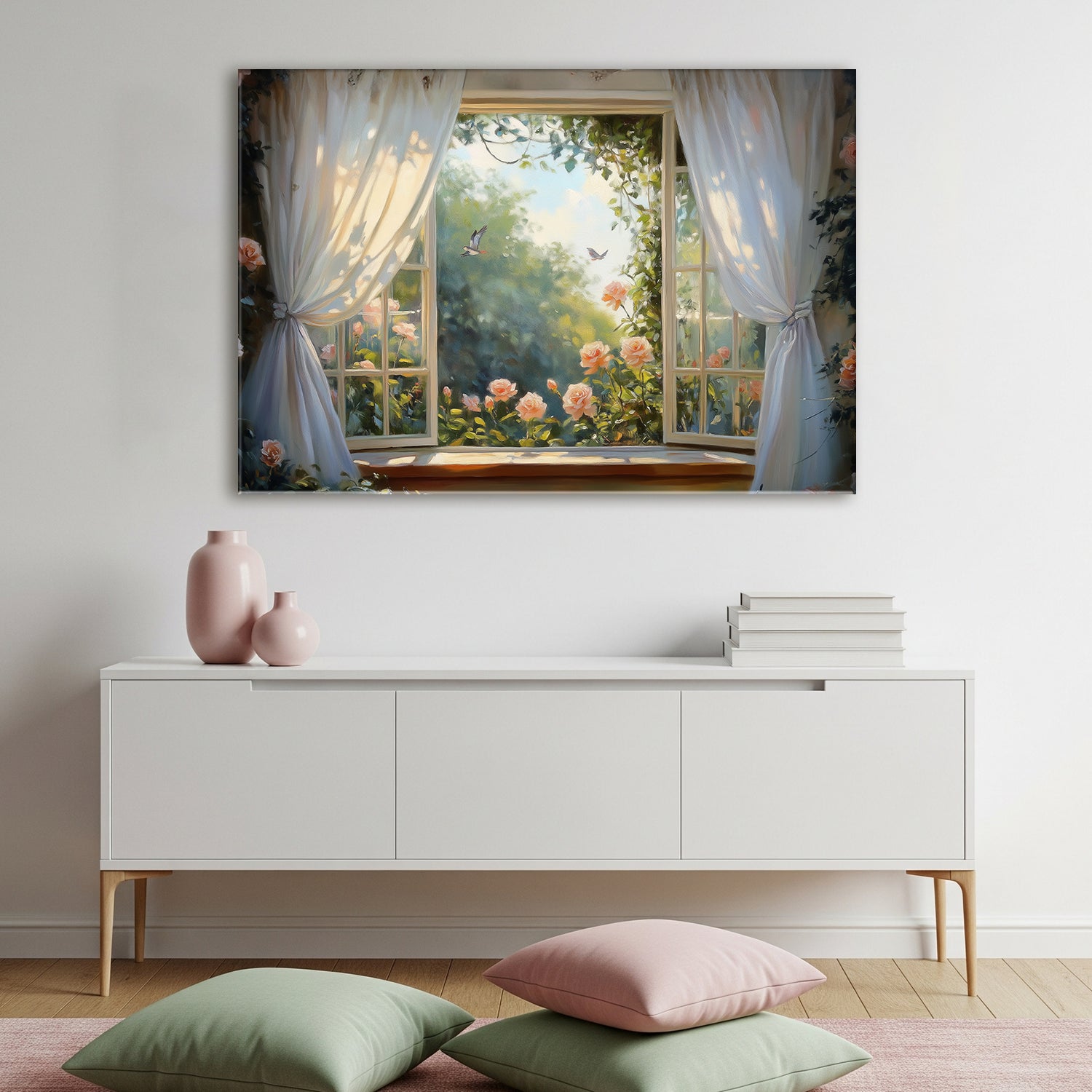 Mediterranean Window View - Oil Style Canvas Wall Print