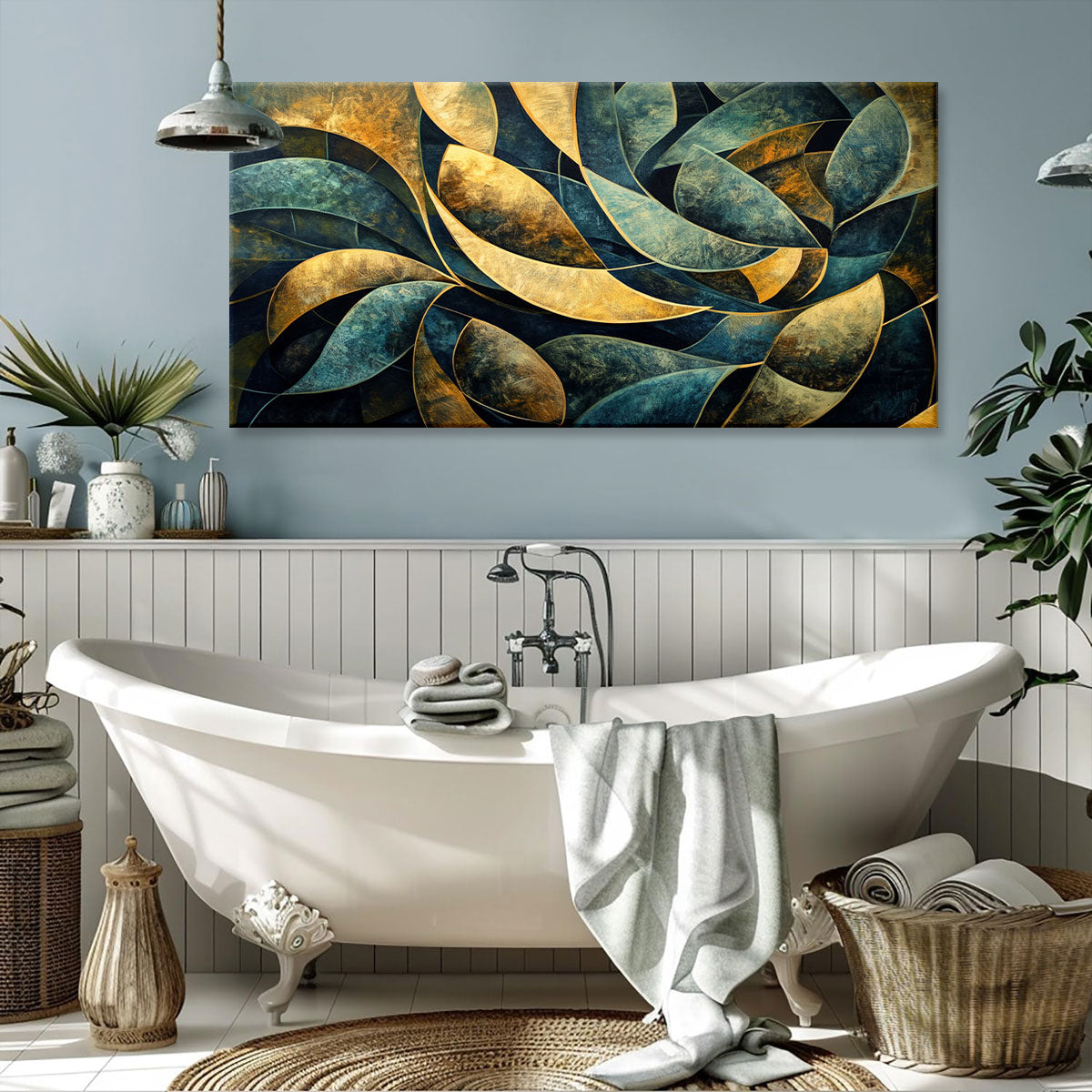 Elegant Curved Geometric Abstract Canvas Wall Art for Living Room