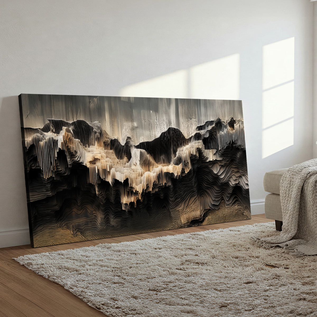 Textured Mountain Landscape Abstract Canvas Wall Art for Living Room