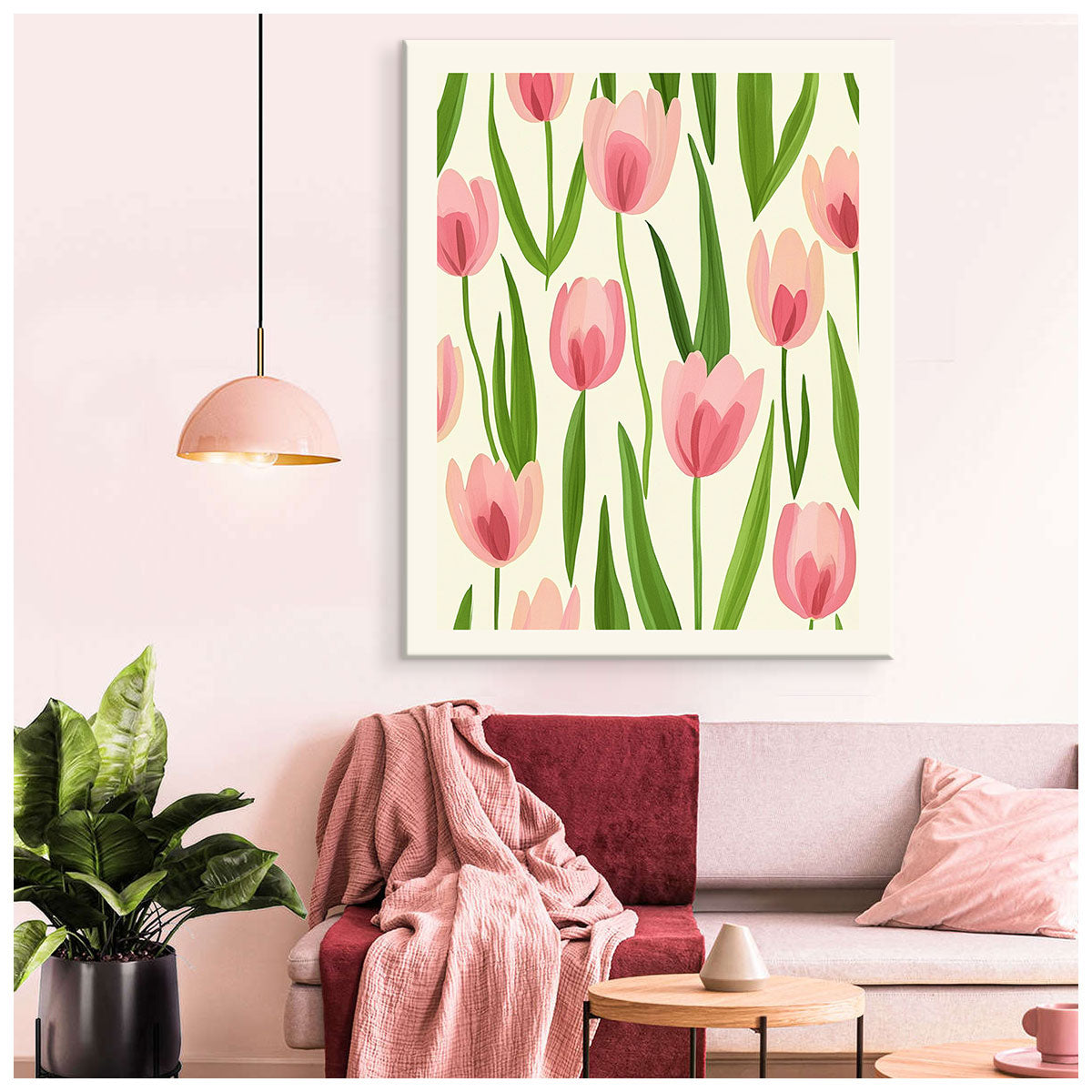 Blushing Tulip Meadow Vintage Artwork