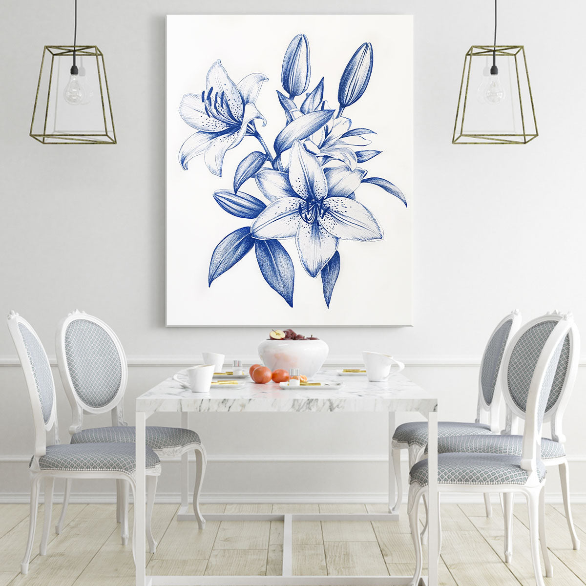 Sapphire Bloom Canvas Vintage Artwork