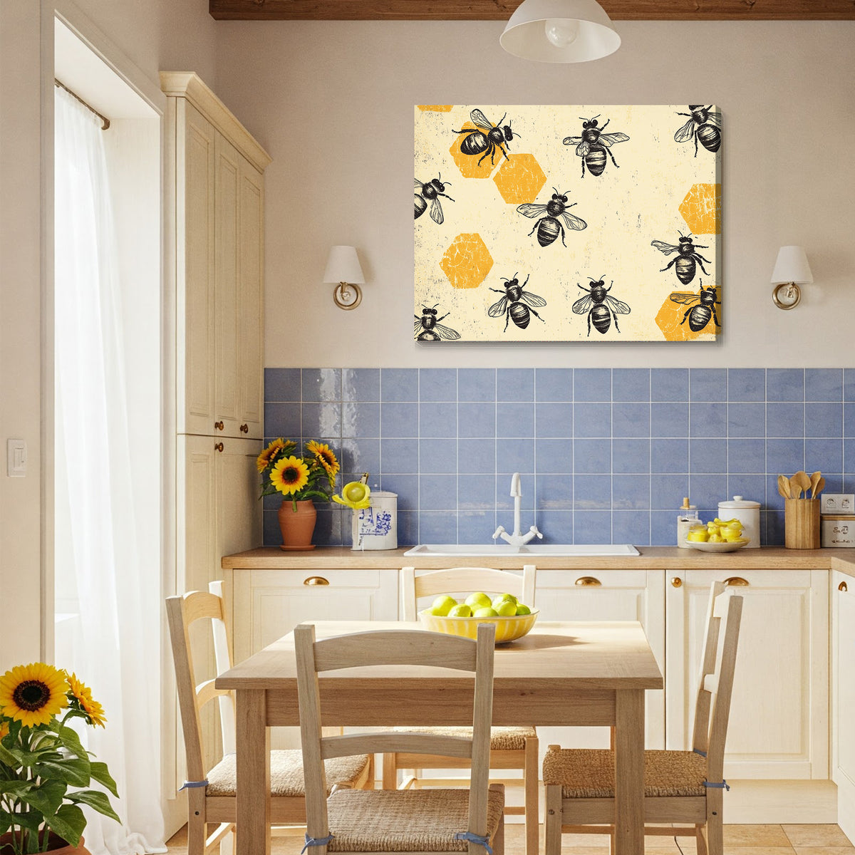 Bohemian Bee and Honeycomb Boho Wall Art for Cozy Decor
