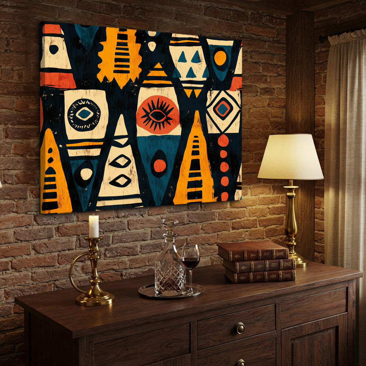 African Tribal Pattern Boho Wall Art in Bold Earth Tones