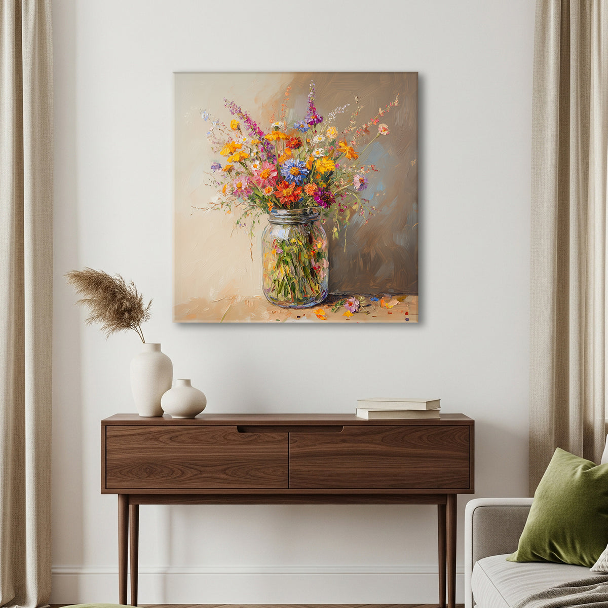 Vibrant oil bouquet canvas in expressive floral brushwork