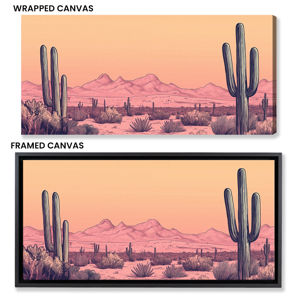 Boho Desert Cactus Line Art at Dusk with Warm Tones