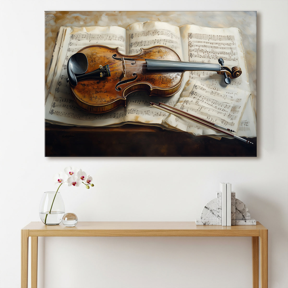 Vintage Violin Still Life Oil Painting on Canvas Print