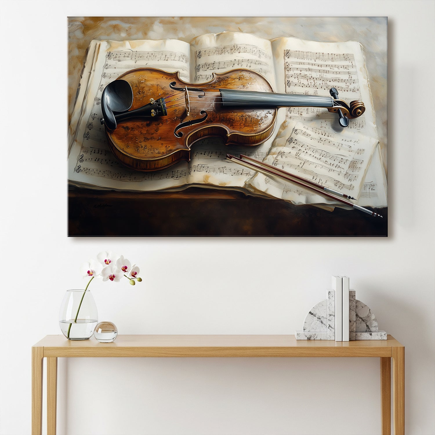 Vintage Violin Still Life Oil Painting on Canvas Print